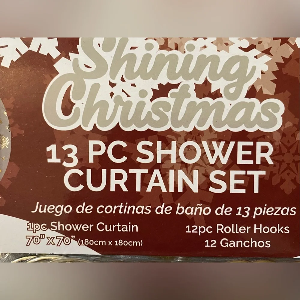 Gray Shining Christmas Shower Curtain Set New